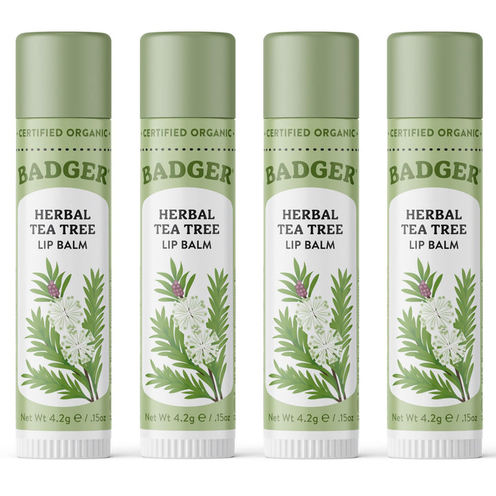 Badger Tea Tree Organic Lip Balm 4 Pack front view