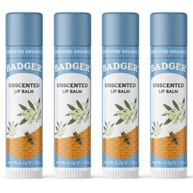 Badger Unscented Organic Lip Balm 4 Pack front view
