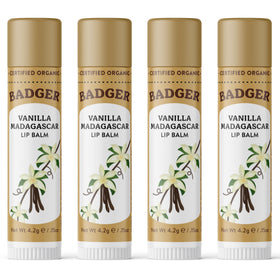 Badger Vanilla Madagascar Organic Lip Balm 4 Pack front view