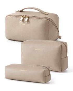 BAGSMART 3 Pcs Makeup Bag Set in Camel - Main bag front view