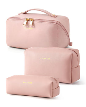 BAGSMART 3 Pcs Makeup Bag Set in Nude Pink, front view