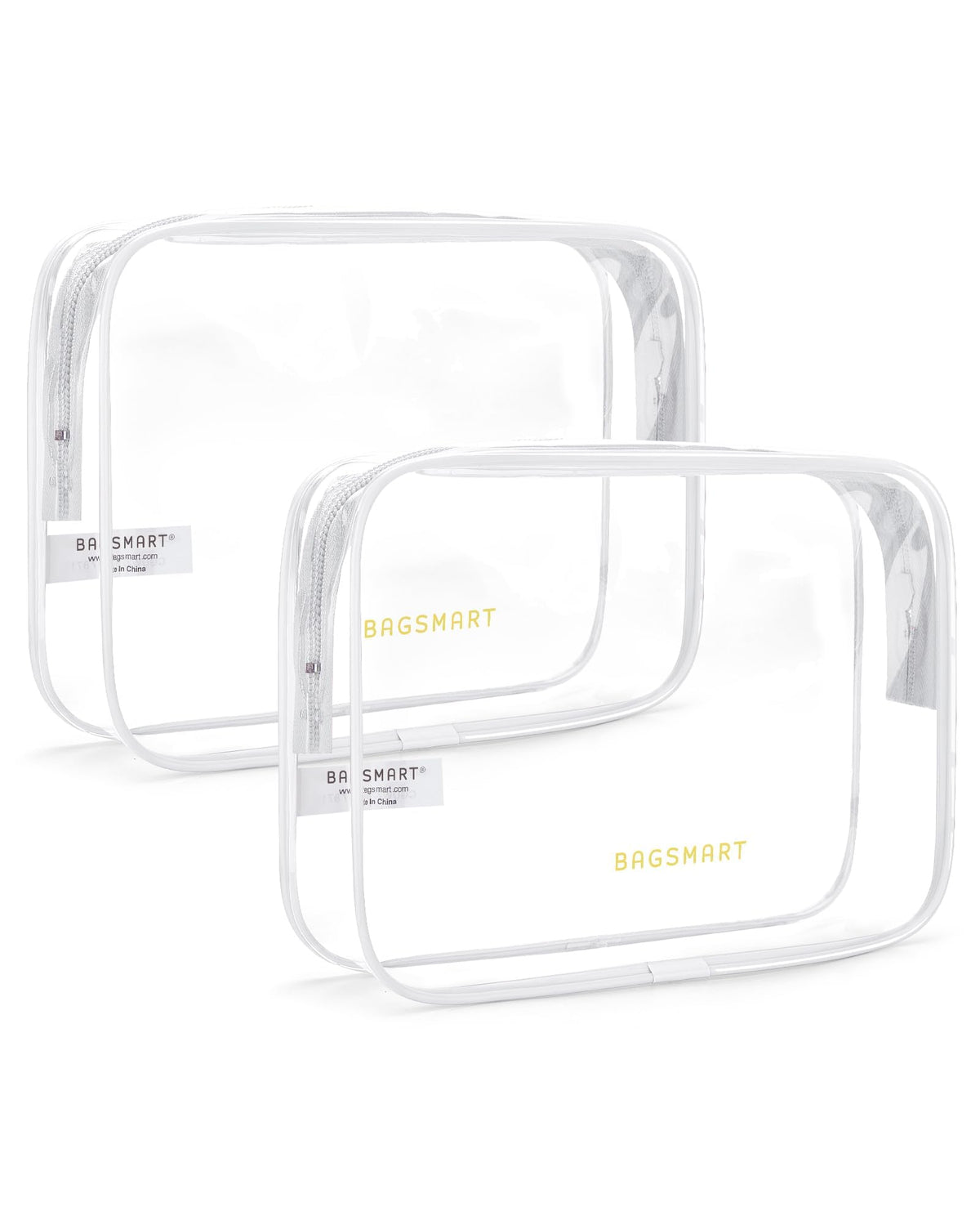 BAGSMART Clear Toiletry Bag 2-Pack front view showing dimensions