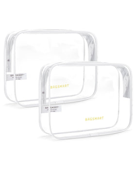 BAGSMART Clear Toiletry Bag 2-Pack front view showing dimensions