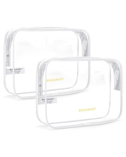BAGSMART Clear Toiletry Bag 2-Pack front view showing dimensions
