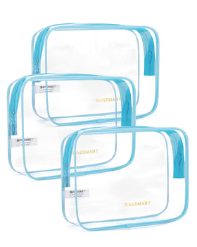 BAGSMART Clear Toiletry Bag 3-Pack front view, blue