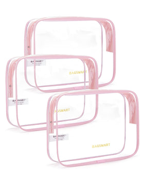 BAGSMART Clear Toiletry Bag 3-Pack front view in pink