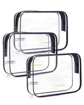 BAGSMART Clear Toiletry Bag 3-Pack front view showing three bags
