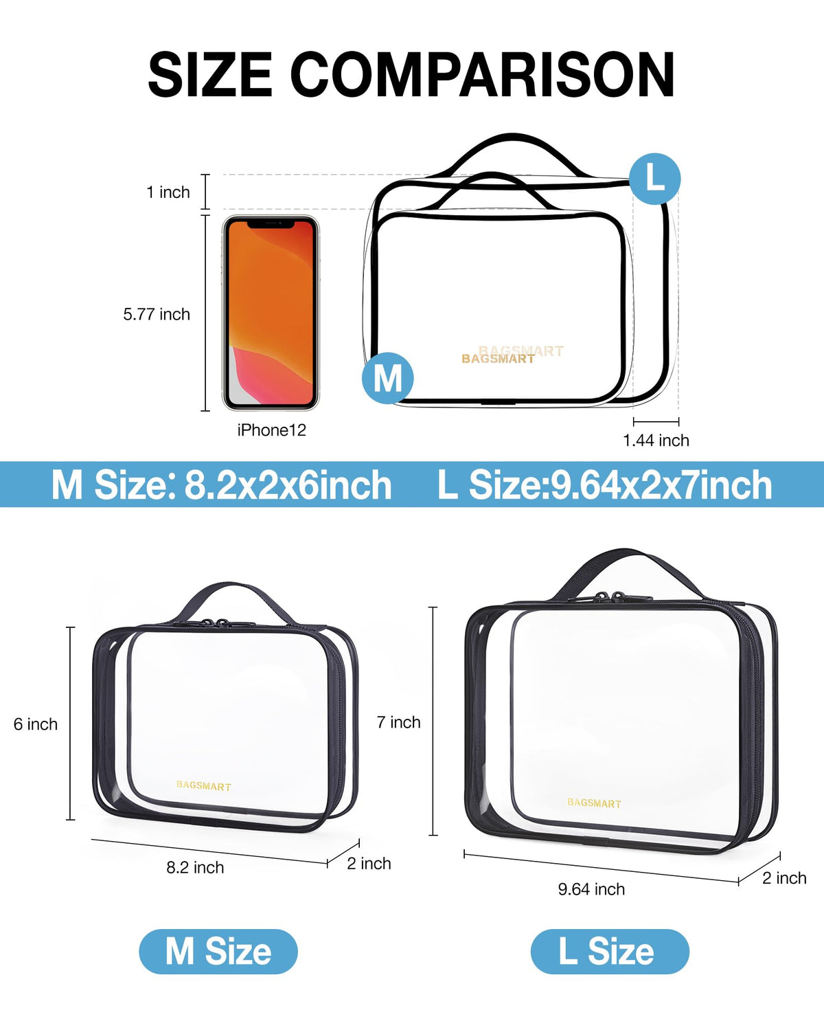 BAGSMART Clear Toiletry Bag large size front view