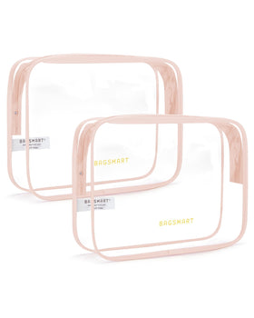 BAGSMART Clear Toiletry Bag nude pink front view