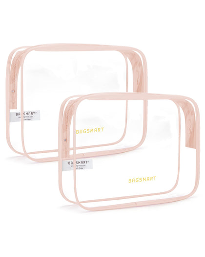 BAGSMART Clear Toiletry Bag nude pink front view