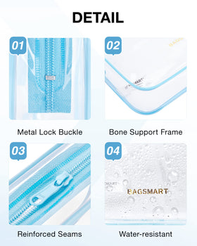 BAGSMART Clear Toiletry Bag showcasing sturdy zipper