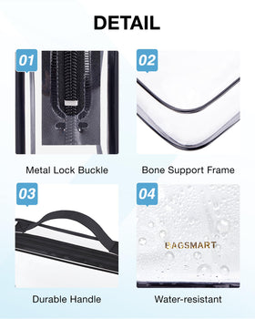 BAGSMART Clear Toiletry Bag showing zipper detail