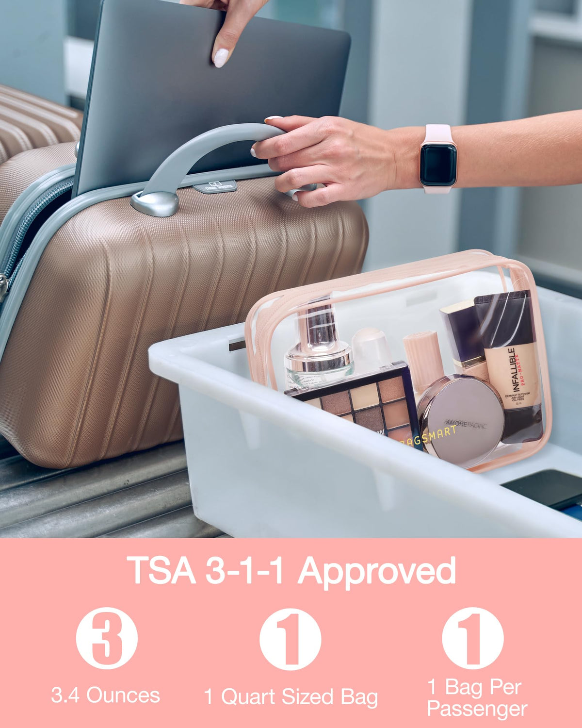 BAGSMART Clear Toiletry Bag with sturdy zipper detail