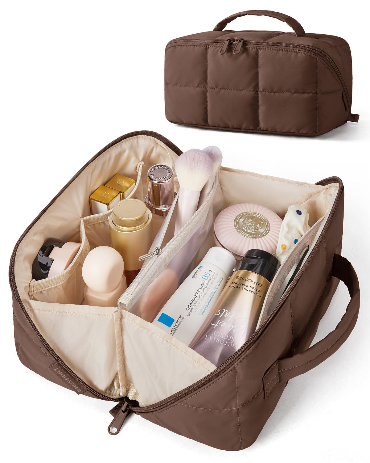BAGSMART Easy-Access Makeup Bag flat-open design showing full visibility