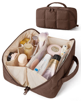 BAGSMART Easy-Access Makeup Bag flat-open design showing full visibility