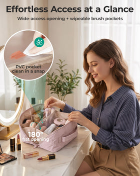 BAGSMART Easy-Access Makeup Bag spacious interior with full-size bottles