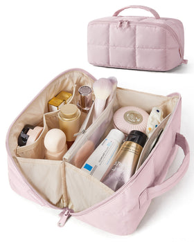 BAGSMART Flat-Open Makeup Bag front view in black