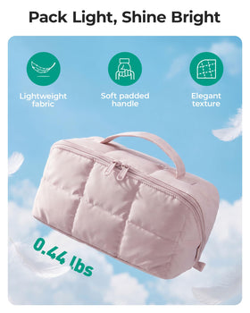 BAGSMART Flat-Open Makeup Bag showing brush pocket