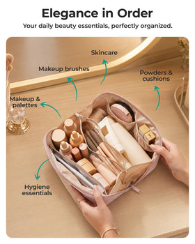 BAGSMART Flat-Open Makeup Bag side view with handle