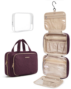 BAGSMART Hanging Toiletry Bag Cherry Red front view with compartments