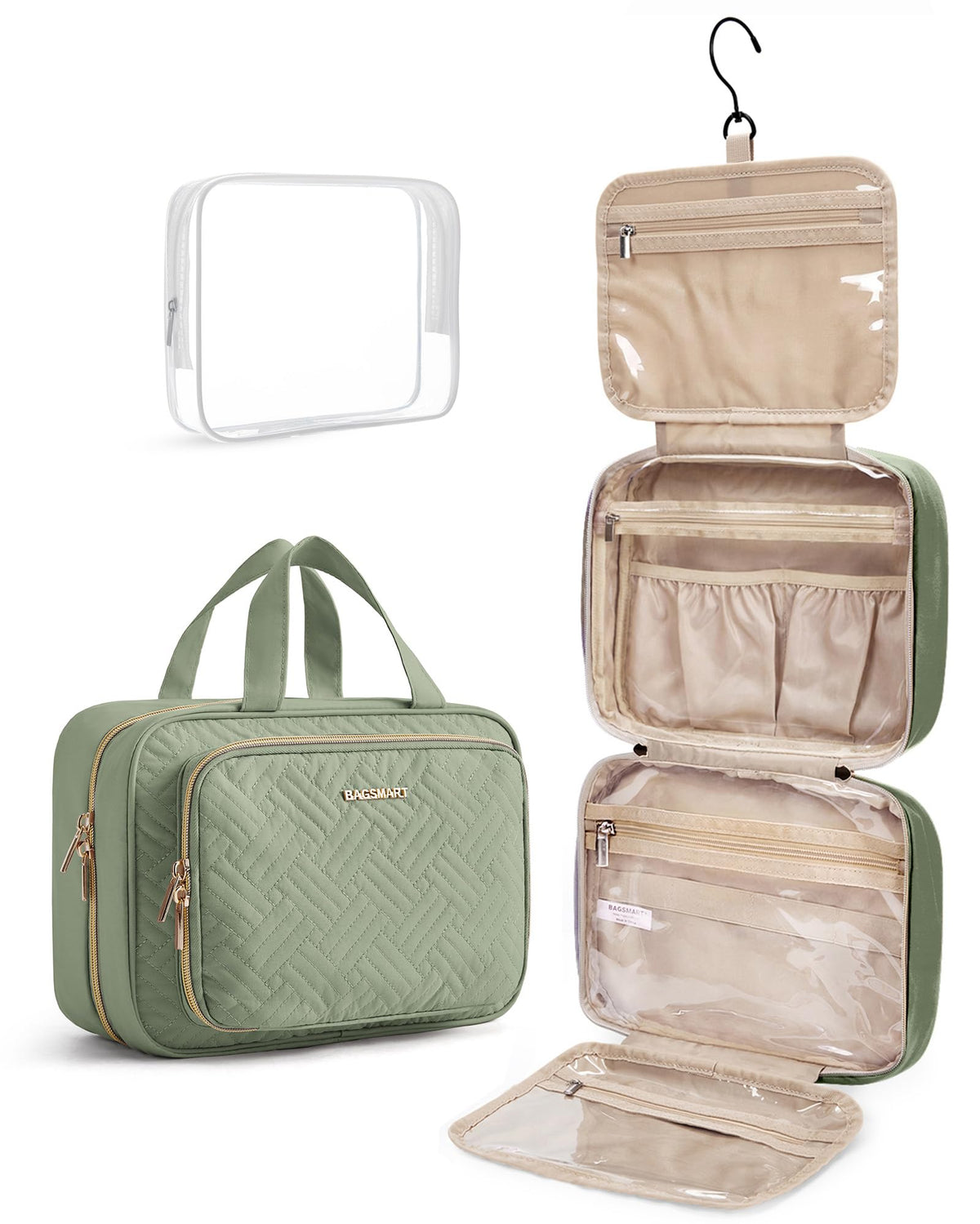 BAGSMART Hanging Toiletry Bag Large Green front view
