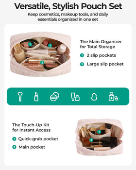 BAGSMART large makeup bag open with cosmetics inside