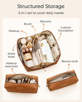 BAGSMART large makeup bag with full-size cosmetics inside