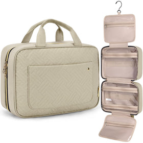 BAGSMART Large Toiletry Bag in camel colour, front view