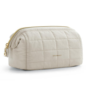 BAGSMART Makeup Bag beige front view with wide opening