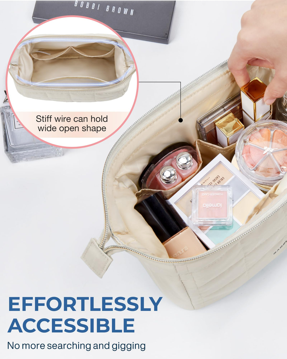 BAGSMART Makeup Bag beige side view