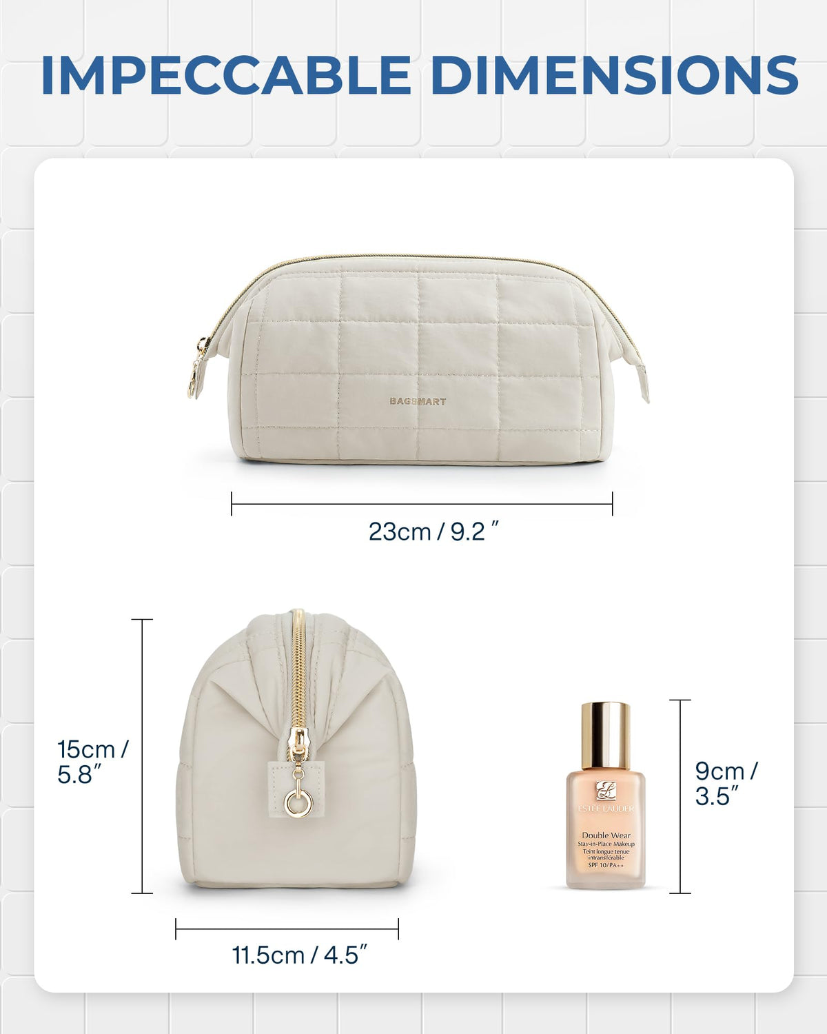 BAGSMART Makeup Bag beige with travel essentials