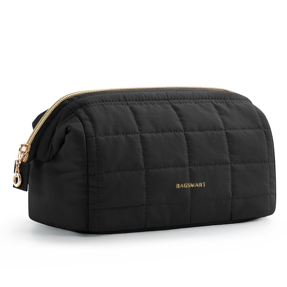 BAGSMART Makeup Bag black model front view with wide opening