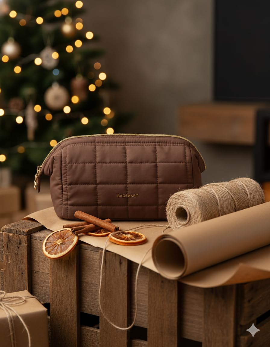 BAGSMART Makeup Bag Chocolate side view