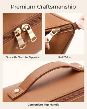 BAGSMART Makeup Bag Classic Brown in travel setting