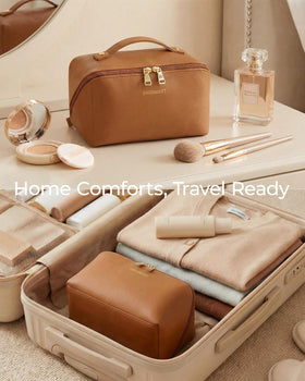 BAGSMART Makeup Bag compact size in a travel suitcase