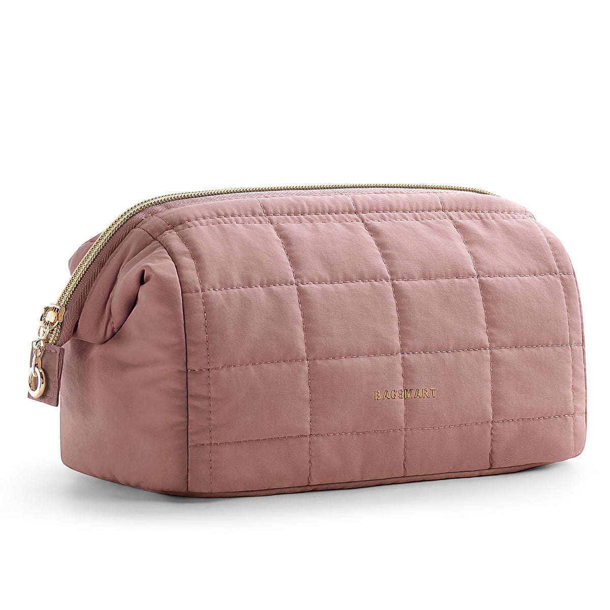 BAGSMART Makeup Bag Dark Pink front view with wide opening