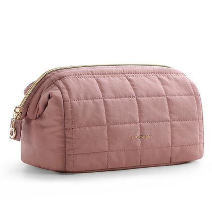 BAGSMART Makeup Bag Dark Pink front view with wide opening