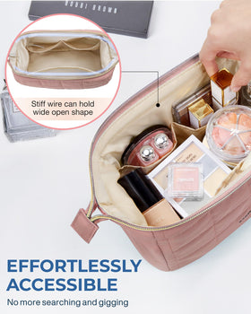 BAGSMART Makeup Bag Dark Pink on a vanity table