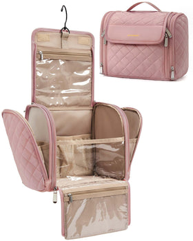 BAGSMART Makeup Bag displayed on a bathroom counter