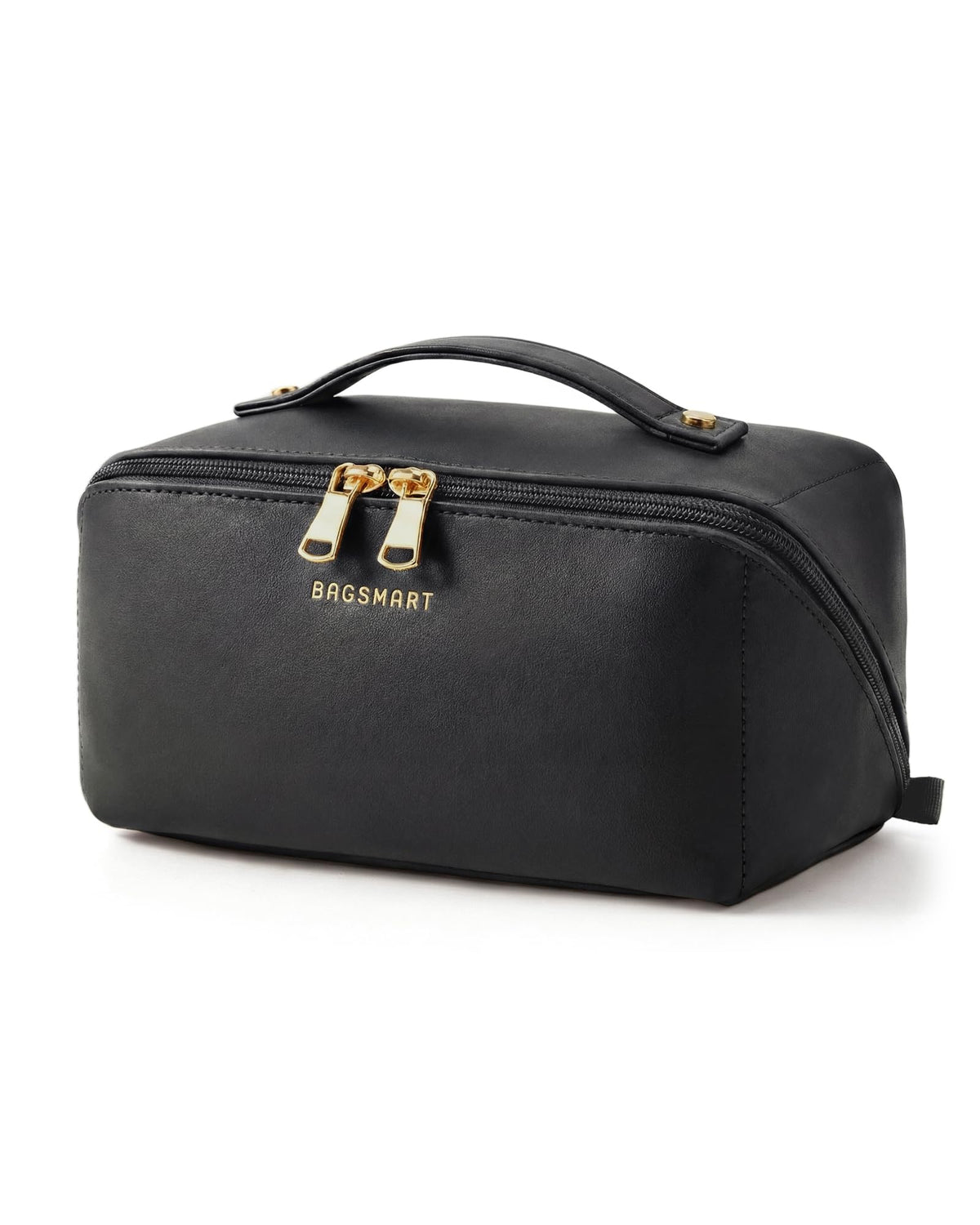 BAGSMART Makeup Bag front view, black, spacious compartments