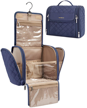 BAGSMART Makeup Bag front view in blue with hanging hook