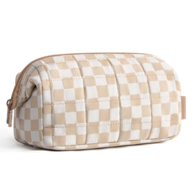 BAGSMART Makeup Bag front view in checkered khaki