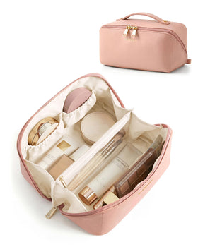 BAGSMART Makeup Bag in nude pink front view