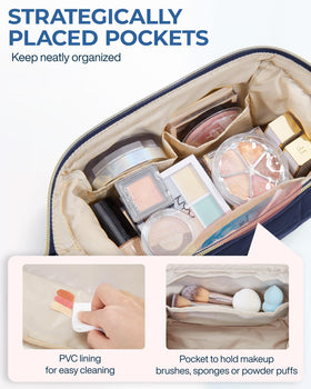 BAGSMART Makeup Bag interior with three pockets