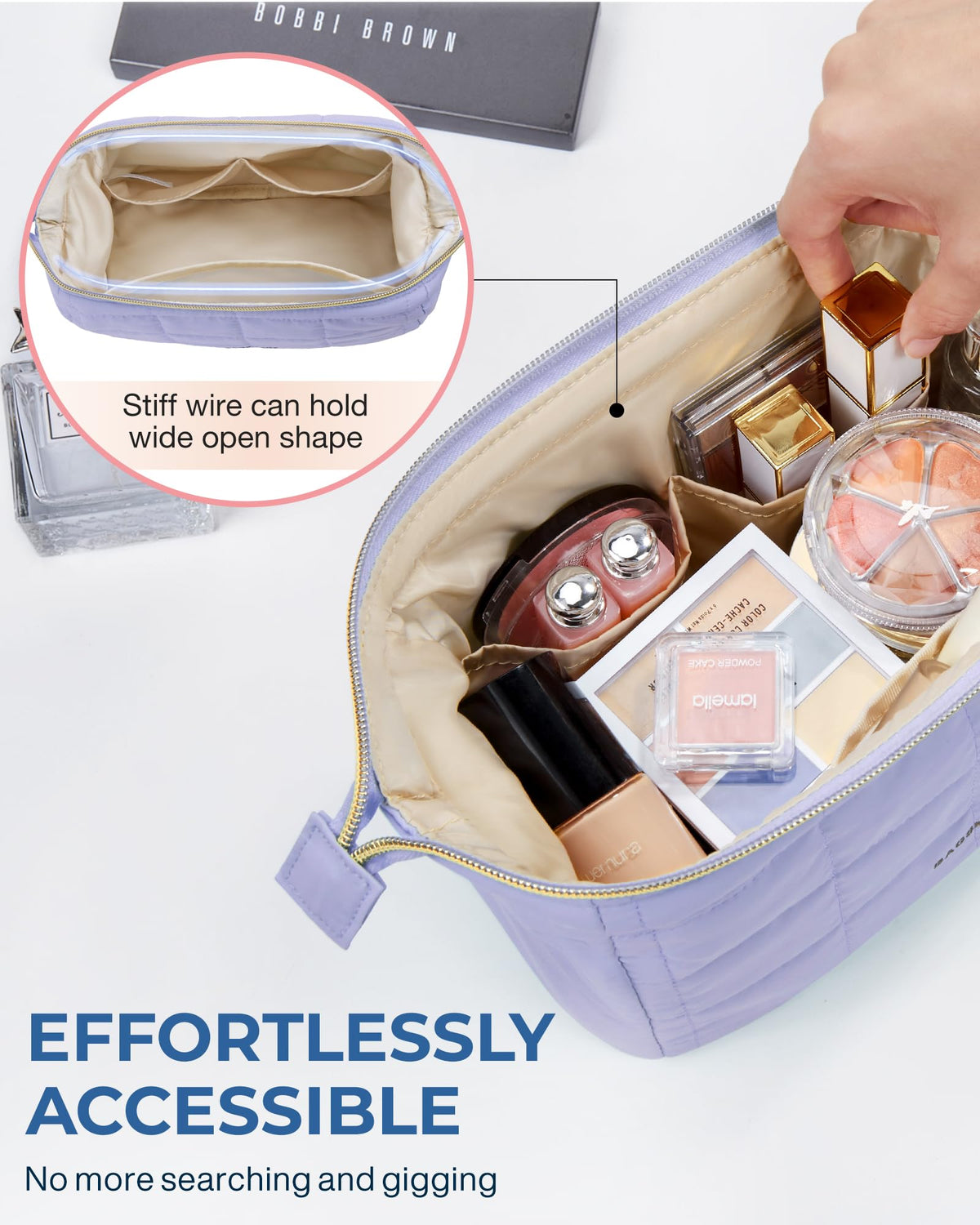BAGSMART Makeup Bag Lavender Purple side view