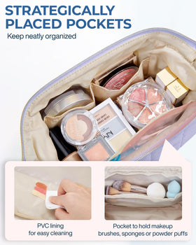 BAGSMART Makeup Bag Lavender Purple with makeup items