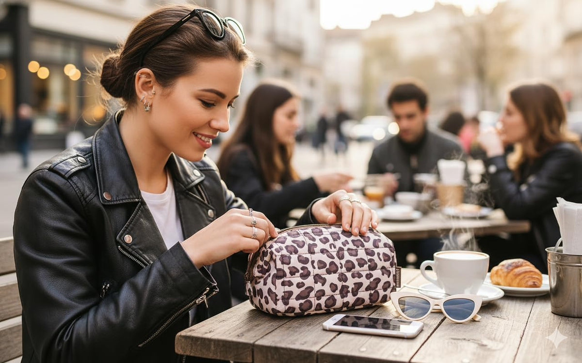 BAGSMART Makeup Bag Leopard design with travel essentials