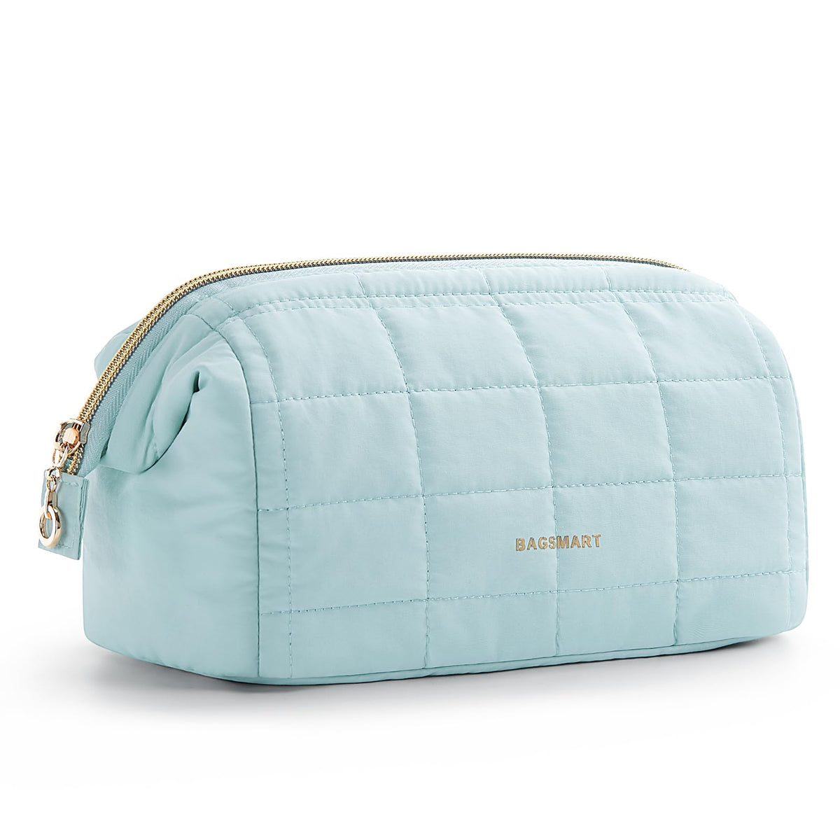 BAGSMART Makeup Bag Mint Green front view with wide opening