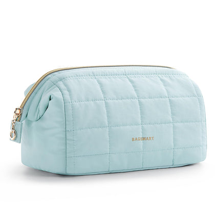 BAGSMART Makeup Bag Mint Green front view with wide opening