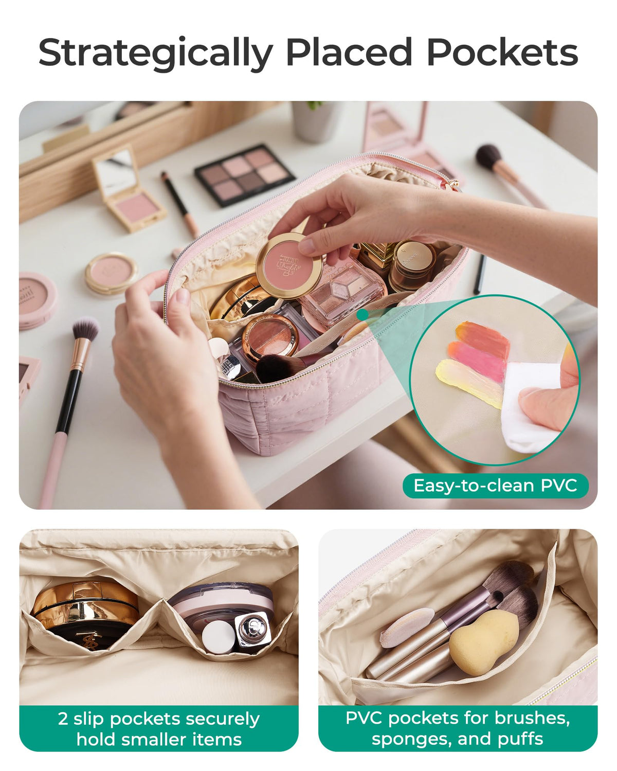 BAGSMART Makeup Bag open displaying interior compartments